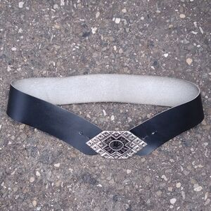 Vintage Belt Western 31 Womens Silvertone Buckle Black Leather Wide By Roxy